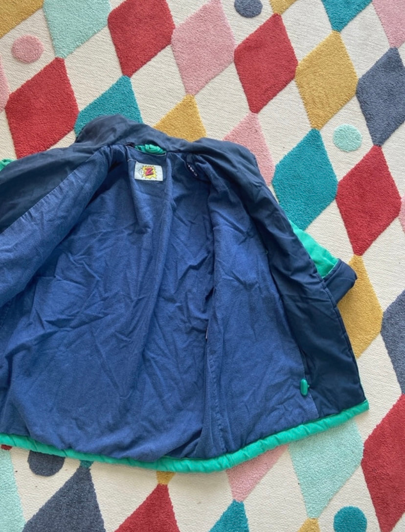 Manteau chaud vintage Bleu/vert écusson fleuri