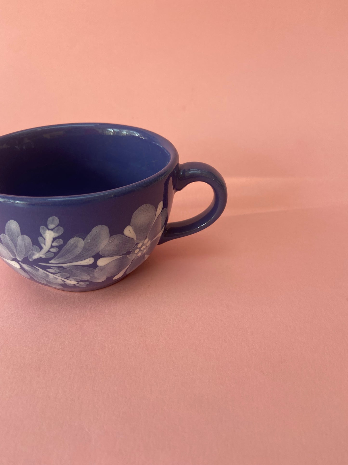 Tasse céramique bleu décor FLORAL peint