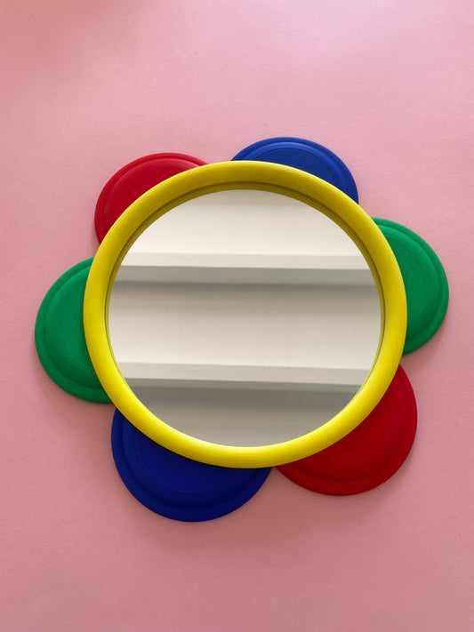 Miroir FLEUR QUADRICOLOR rond JAUNE