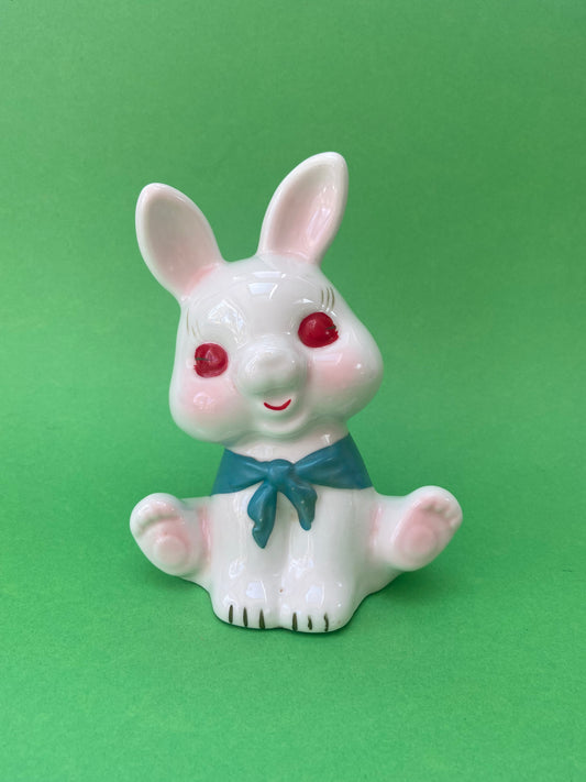 Tirelire céramique vintage LAPIN foulard bleu