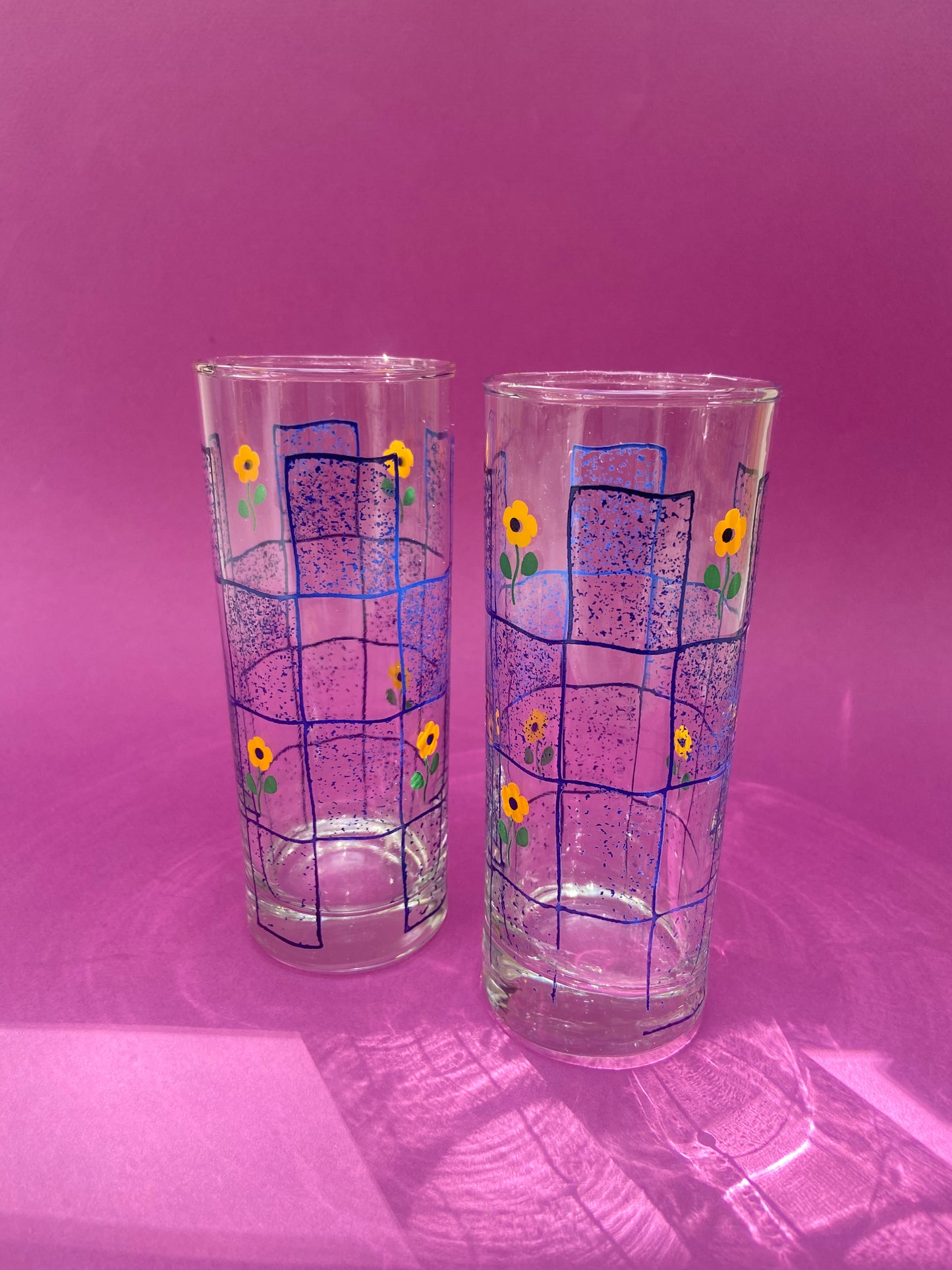 Verre à jus haut DAMIER FLEURI