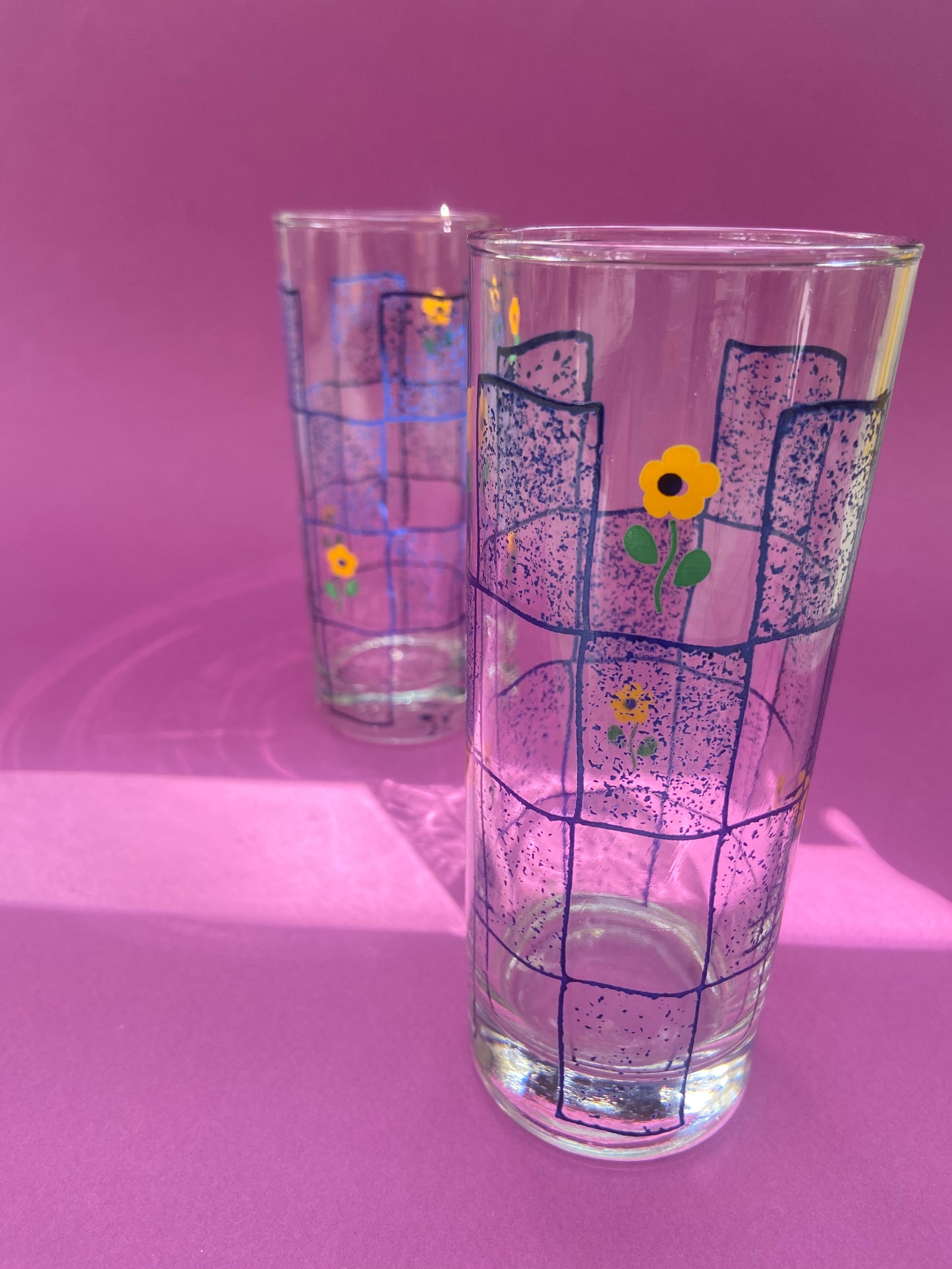 Verre à jus haut DAMIER FLEURI