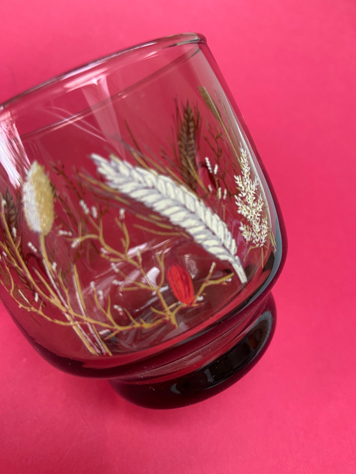 Verre à eau vintage verre fumé décor « champêtre »