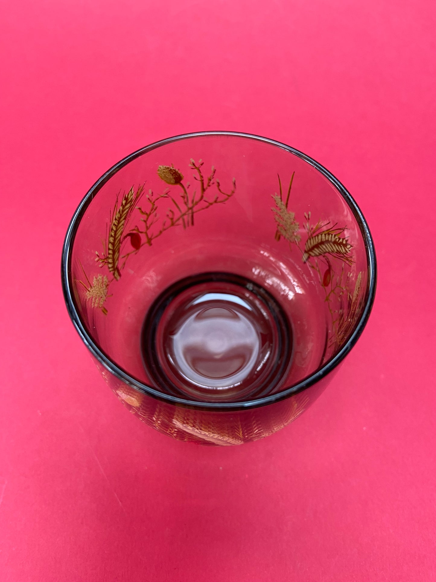Verre à eau vintage verre fumé décor « champêtre »