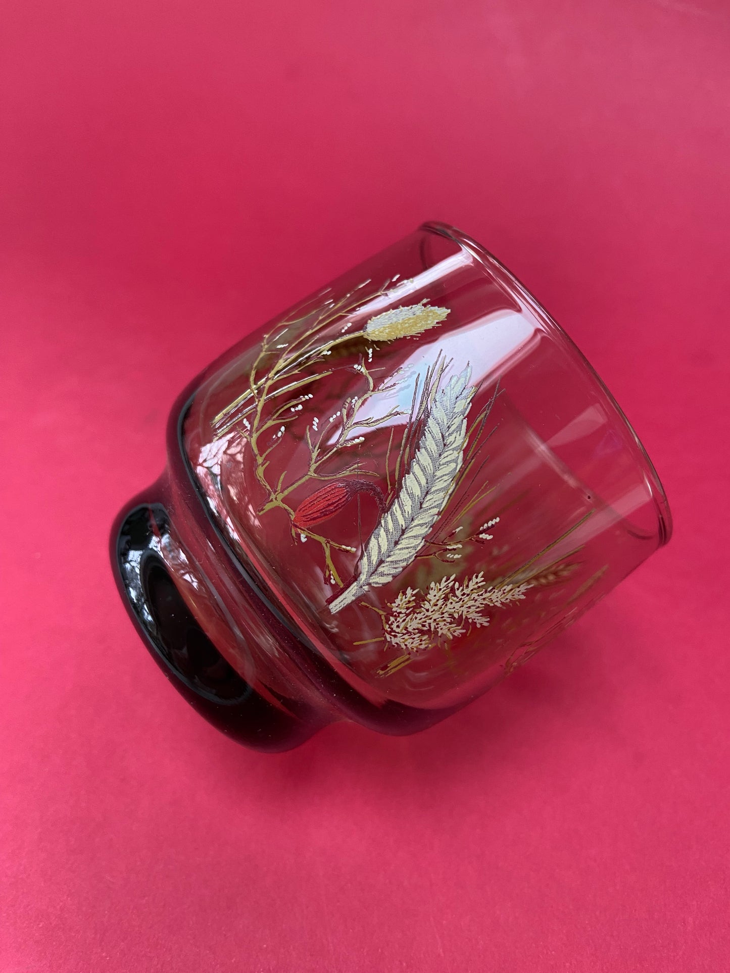 Verre à eau vintage verre fumé décor « champêtre »