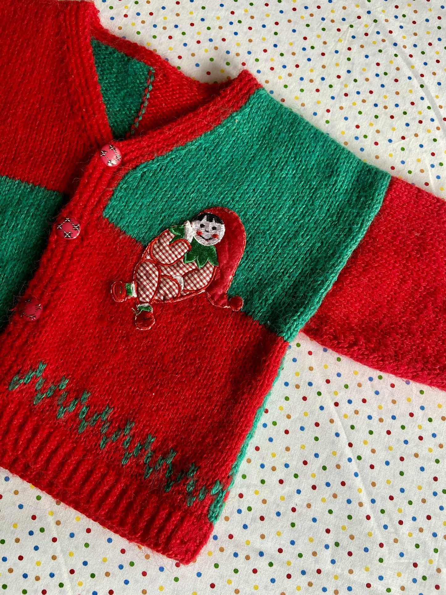 Gilet vintage maille bebe ROUGE et VERT