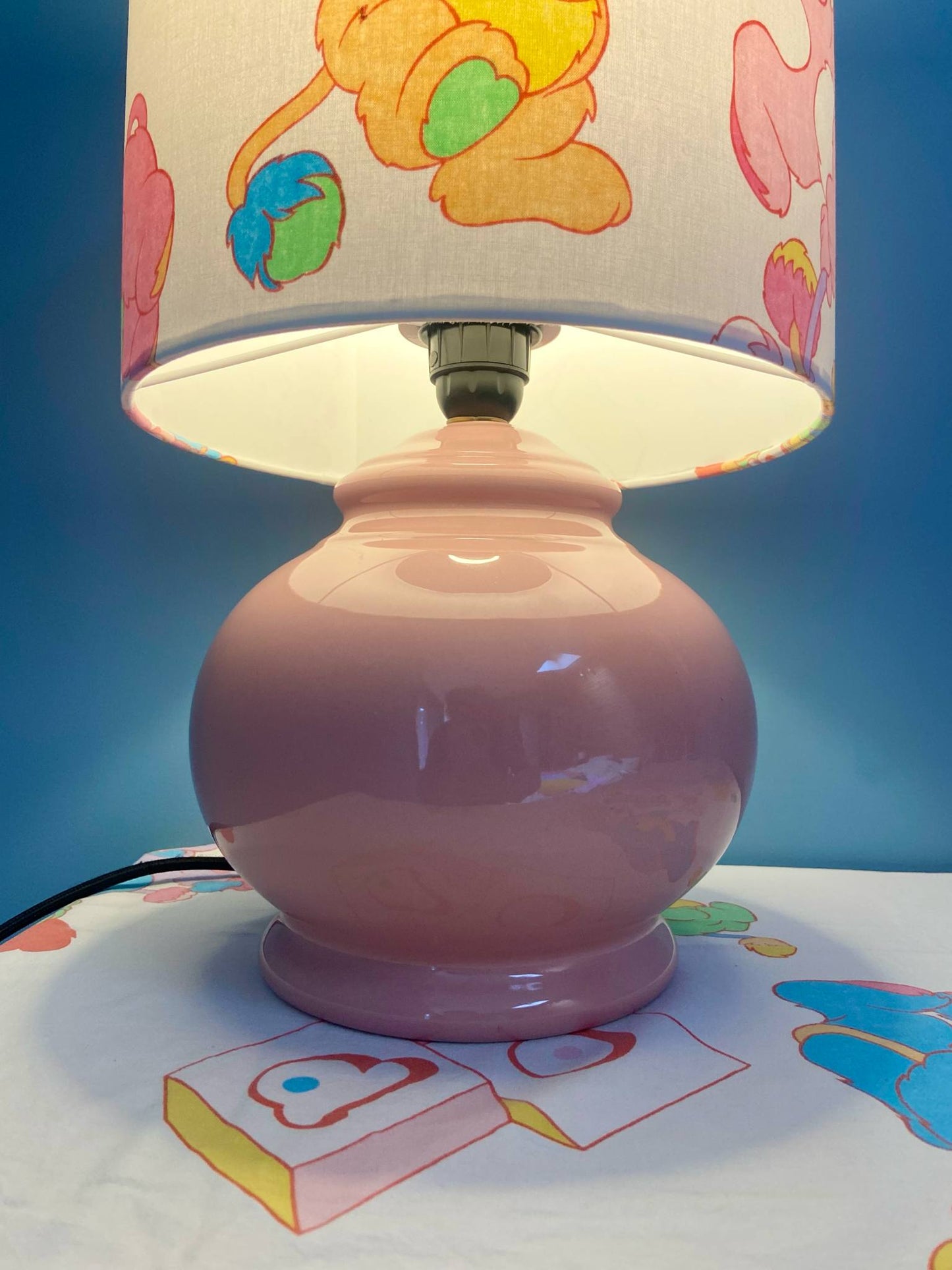 Lampe Créa CHACH pied céramique rose abat-jour POPPLES