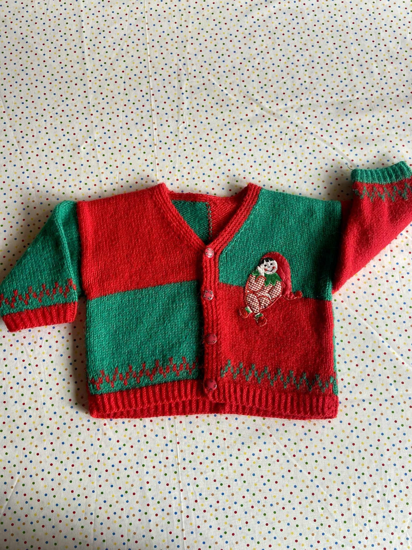 Gilet vintage maille bebe ROUGE et VERT