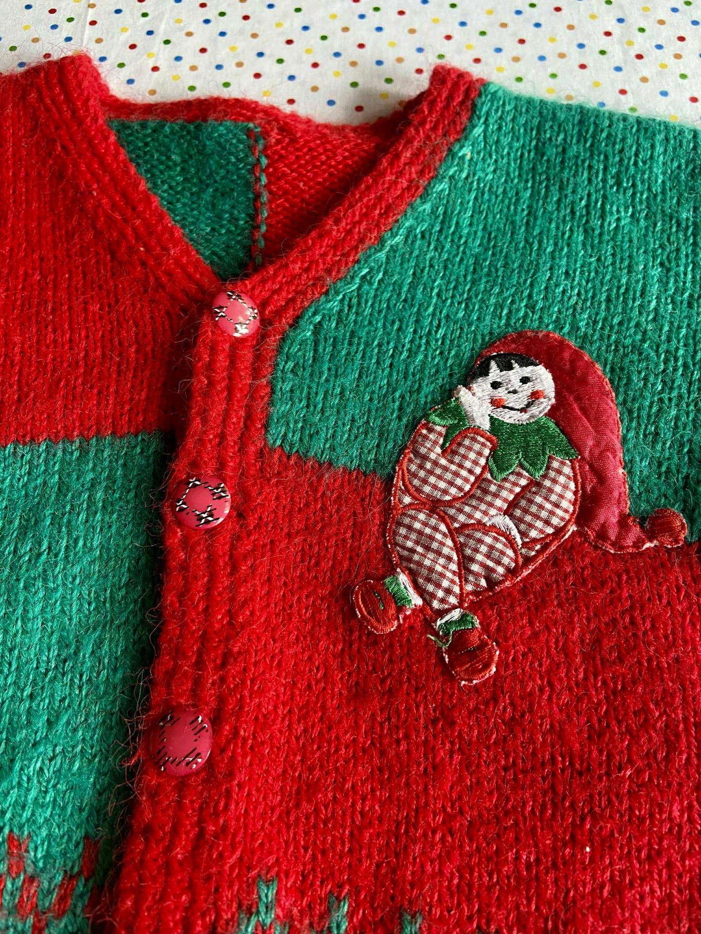 Gilet vintage maille bebe ROUGE et VERT