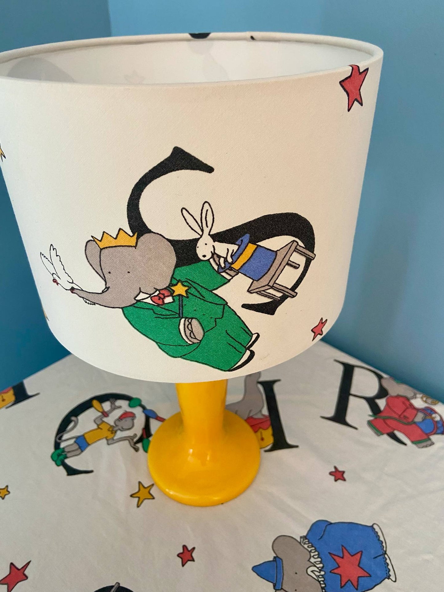Lampe créa CHACH pied céramique jaune abat-jour BABAR