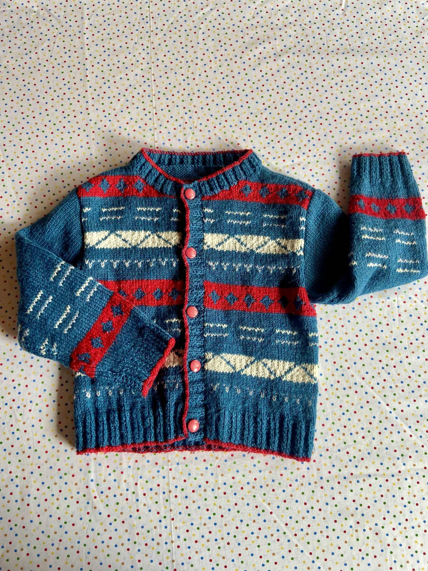 Gilet vintage maille ROUGE/BLEU