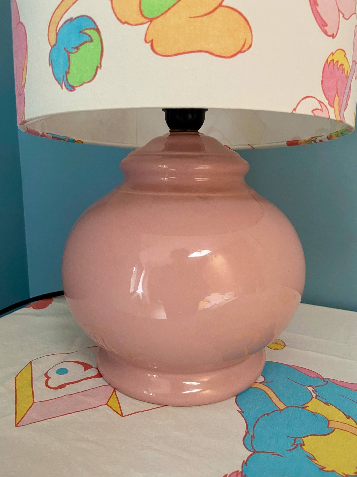Lampe Créa CHACH pied céramique rose abat-jour POPPLES